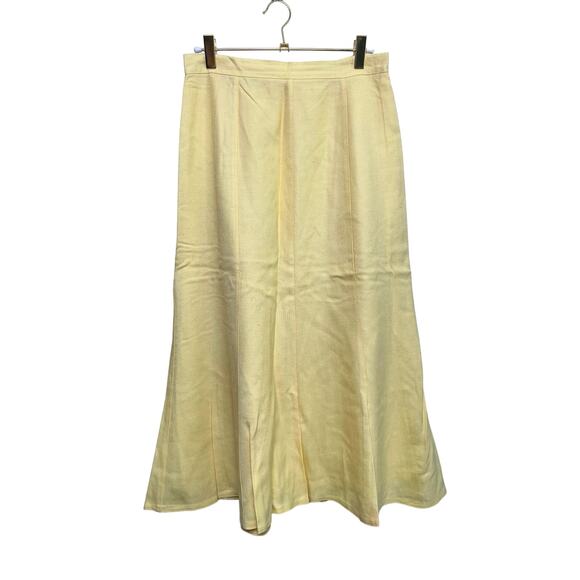 Vintage Linen Lemon Yellow High Waist Midi Skirt/8 - Picture 1 of 9